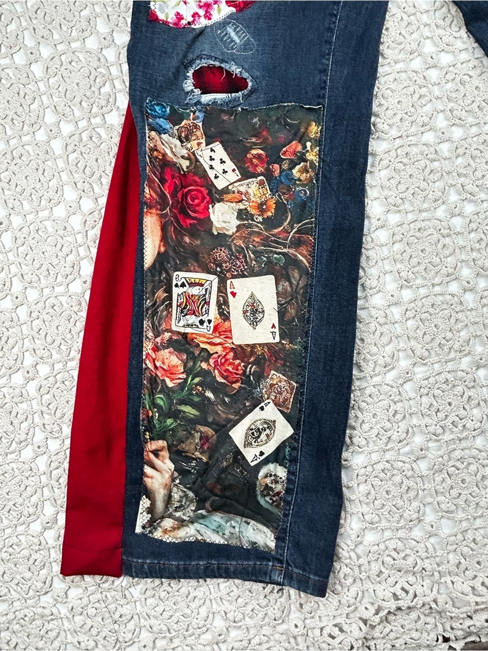 You Are Loved Bohemian Patchwork Jeans | Handmade Wearable Art | 14 - Picture 9 of 16